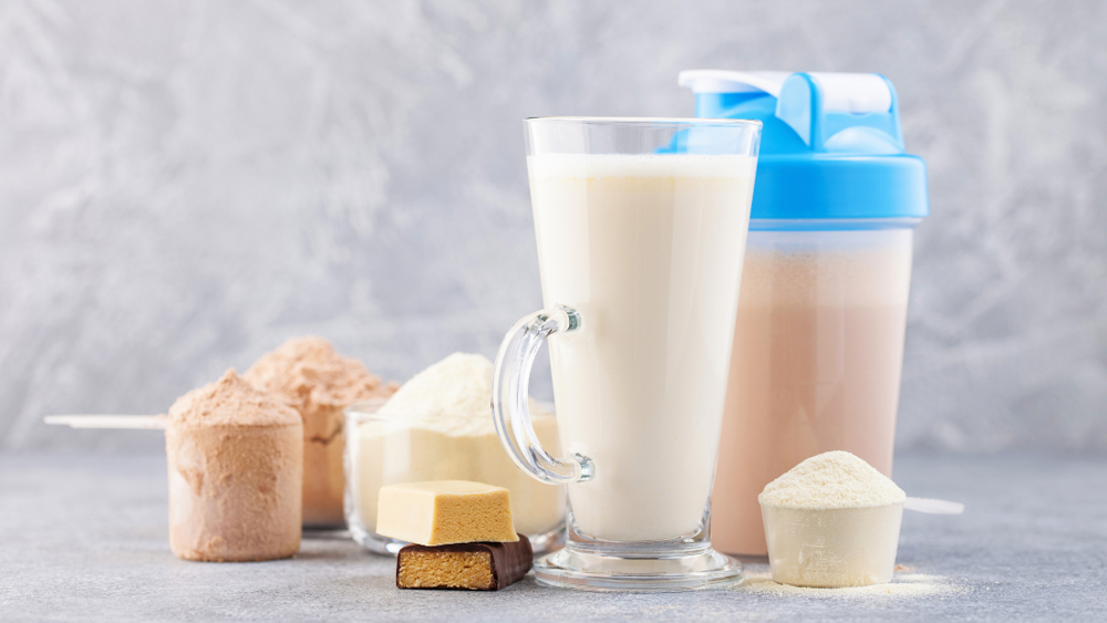 A variety of protein powder and shakes.