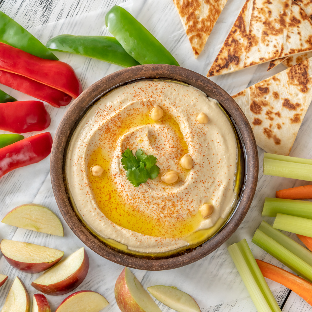 White Bean Hummus Square Two Glasses with Detox Green Smoothie