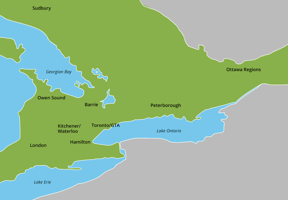 Koru Nutrition counselling serving south western Ontario map